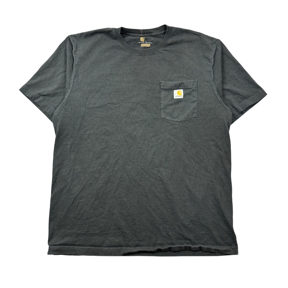 Carhartt K87 BLK Mens Black Workwear Pocket T-Shirt Original Fit Large Faded